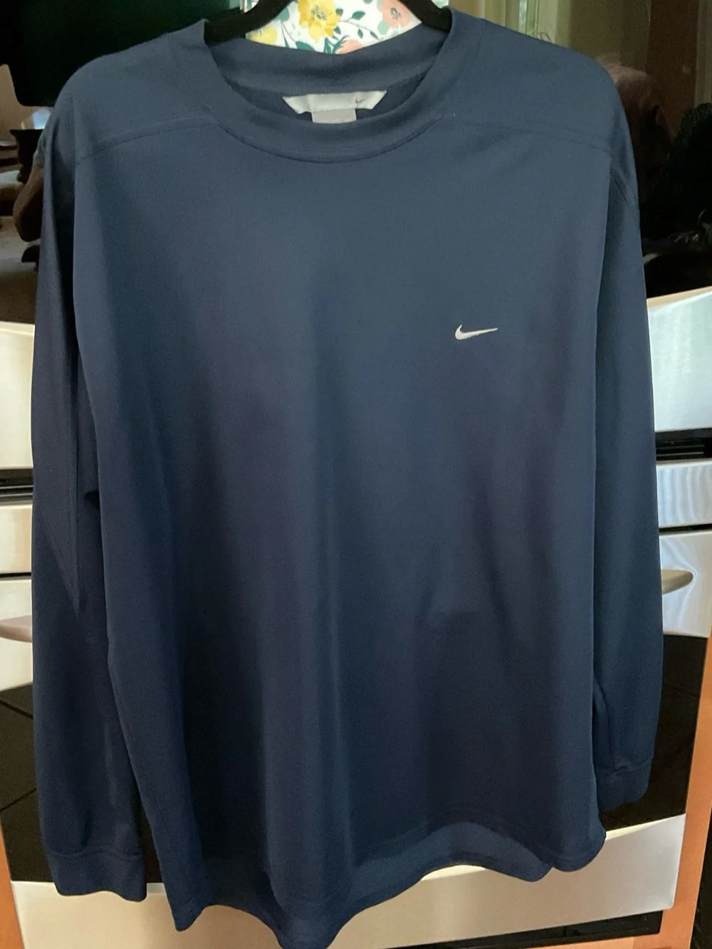Vintage Nike Mens Blue Performance Long-Sleeve Athletic Crewneck Shirt Size 2XL